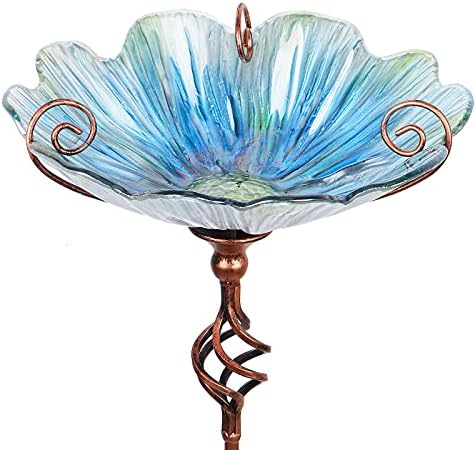 easy clean bird bath that will transform your backyard experience 4 MUMTOP 31 Inch Height Glass Birdbath Birdfeeder with Metal Stake Garden Yard Outdoor Blue