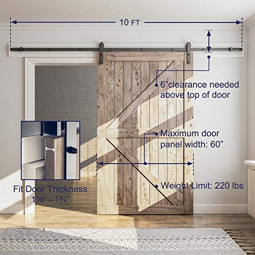 Image of SMARTSTANDARD 10FT Heavy Duty Sturdy Sliding Barn Door Hardware Kit, 10' Double Track Rail, Super Smoothly and Quietly, Simple and Easy to Install, Fit 60 inch Wide DoorPanel (J Shape Hanger) | Sliding Barn Door Track, Smooth and Quiet, Easy to Install, Includes Step-by-Step Installation Instructions (J Shape Hanger)