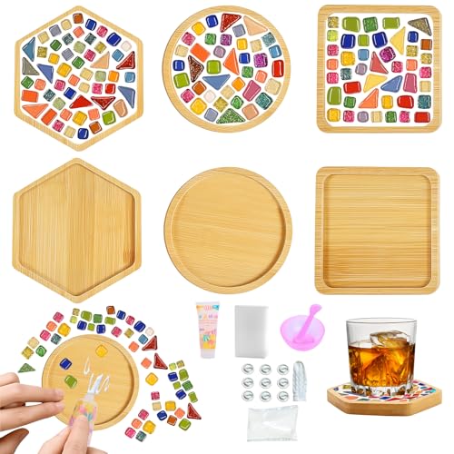 Kuvarix Mosaik Bastelset Kinder, 3 Stück Mosaik Untersetzer DIY Bastelset, Mosaiksteine Untersetzer Set, Geschenke für Erwachsene Kreatives Basteln Geburtstagsgeschenk