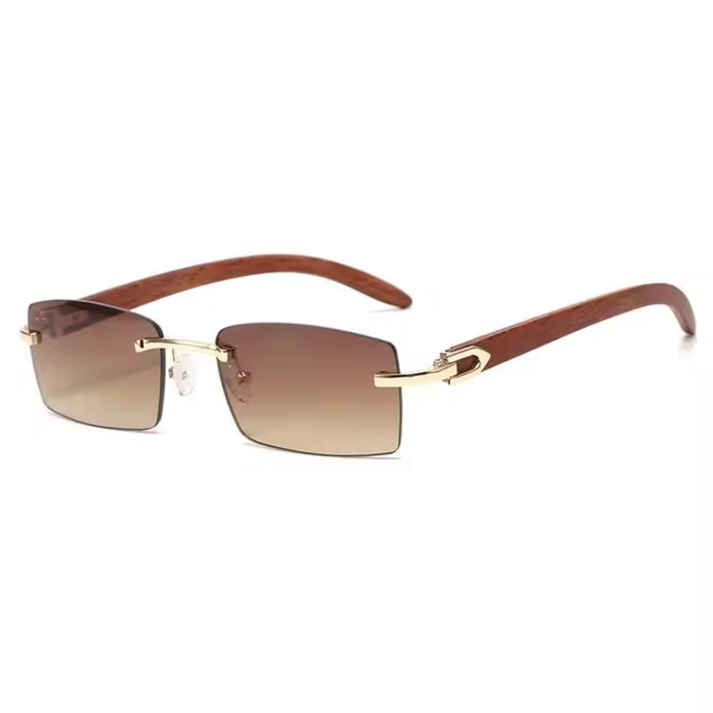 Hasi Genius Rimless Sunglasses for Men & Women Cartier Sunglasse, UV400 Protection, cooling glas for men نظارات شمسية رجالي Sun Glas for Men & Women Wood Grain - Gradient Tea