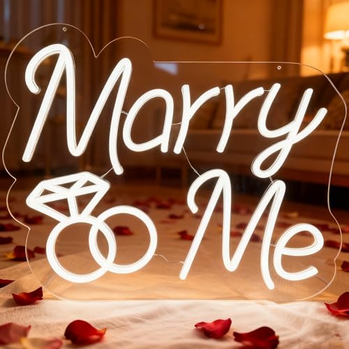 Image of Marry Me Neon Sign 15.8 in Warm White Marry Me Light up Letters Sign Hanging Proposal Wedding Party Wall Sign Decor for Engagement Proposal Wedding Ceremony Backdrop Wall Background Decor