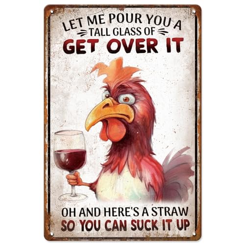 Divertente targa in metallo con scritta "Let Me Pour You A Tall Glass of Get Over It, 20,3 x 30,5 cm, con scritta in lingua inglese "Let Me Pour You A Tall Glass of Get Over It", 20,3 x 30 cm,
