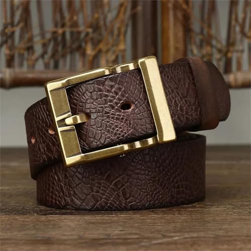 Men’s 3.8cm Wide Cowhide Leather Belt Solid Genuine Leather Strap with Brass Buckle Cowboy Style Waistband2