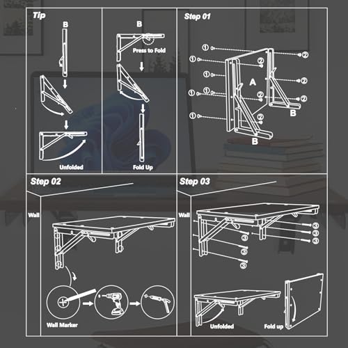 CASDUCT Mesa Plegable de Pared de Madera de 42 x 30 cm, Plegable, Ideal para salón, Dormitorio, lavadero, Cocina y Garaje, Ahorra Espacio - imagen 7