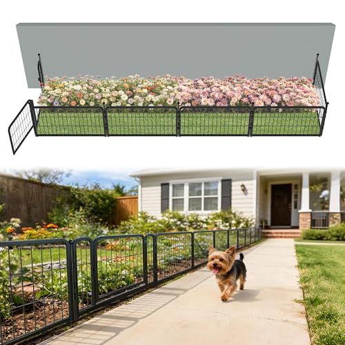 Image of FXW Garden Fence Outdoor for the Yard - 17in(H) x 14.7ft(L) Heavy Duty Metal Animal Barrier for Dog, No Dig Decorative Dog Fence, 6 Panels, Black