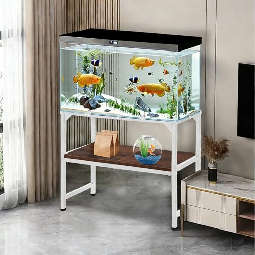 Image of 10-20 Gallon Fish Tank Stand, Metal Aquarium Stand with Adjustable Non-Slip Foot and Wooden Shelf, Reptile Tank Stand Easy to Assemble for Home Office, Firm and Steady(Tank not Included)
