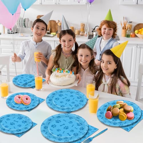 Image of 96pcs Dog Paw Prints Party Plates Napkins Dog Paw and Bone Sign Tableware Puppy Pawty Print Dinnerware Disposable Paper Plates for Kids Boy Girl Lets Pawty Birthday Baby Shower Party supplie 24 Guests