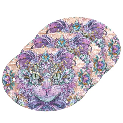 Esponjas de limpieza absorbentes de estilo bohemio con diseño de gato morado, borrador mágico, esponjas de limpieza multiusos para uso doméstico, resistentes a manchas y olores (3 unidades)