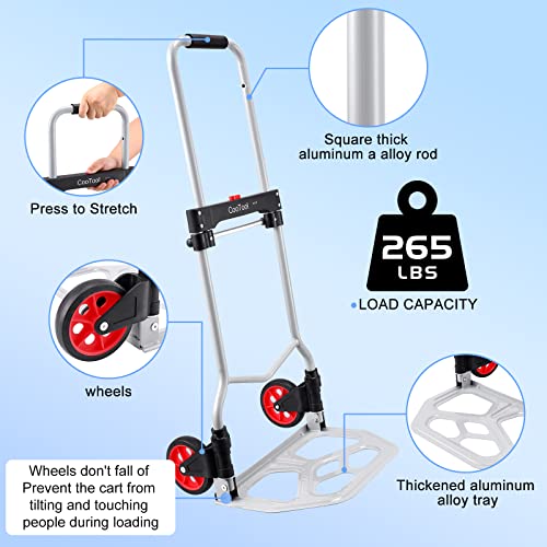 Cootool Folding Hand Truck And Dolly, 265 Lb Capacity Aluminum Portable Cart With Telescoping Handle And Pp+Eva Wheels #TOP1