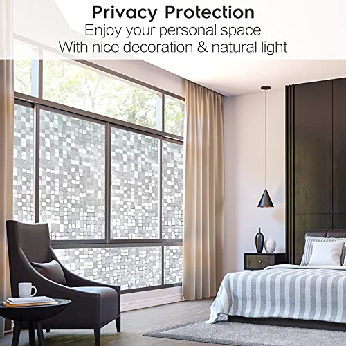 Rabbitgoo Window Privacy Film 3D Decorative Window Clings No Glue Removable Static Glass Door Window Stickers, Sun Blocking Anti-Uv Window Tint For Home, Mosaic 17.5 X 78.7 Inches #TOP2
