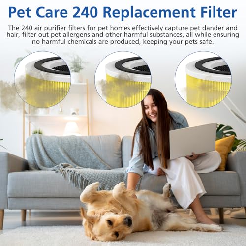 240 Pet Replacement Filter Compatible with 240 Air Purifier, 3-in-1 HEPA Replacement with Activated Carbon Filter for 99.97% Air Pollutants, and Odor, Filter Replacement for 240 Air Purifier, 2 Pack