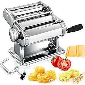 Sailnovo Handmatige pastamachine met 7 instelbare diktes, 2-in-1 pastamachine en klem voor verse spaghetti noedels en lasagne, pastamachine van roestvrij staal