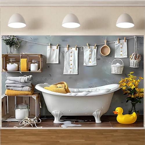 Fondo Fotográfico Baño Bebe 7X5FT Pato de Goma Amarillo miniatura 3