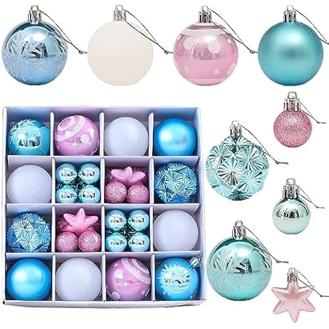 Christmas Balls Ornaments, 42 Pcs Christmas Balls with Electroplated Tech Hanging Ball Set, Multicolor Shatterproof Hanging Christmas Tree Ornaments for Christmas Tree Holiday Party Wedding Decor Cover
