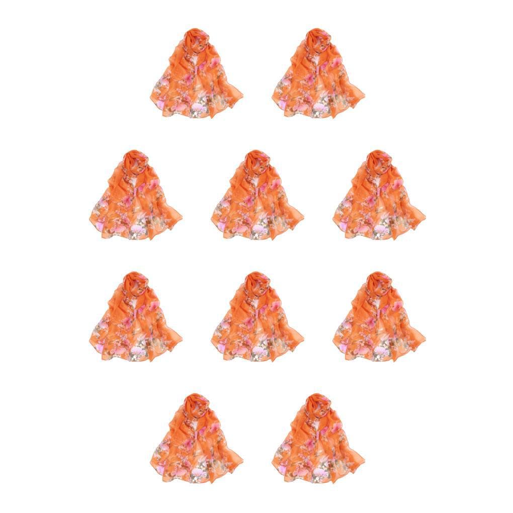 10 Set di Sciarpa versatile con motivo floreale, morbida, traspirante e facile da abbinare. Accessorio indispensabile, in tessuto leggero e portatile, arancione