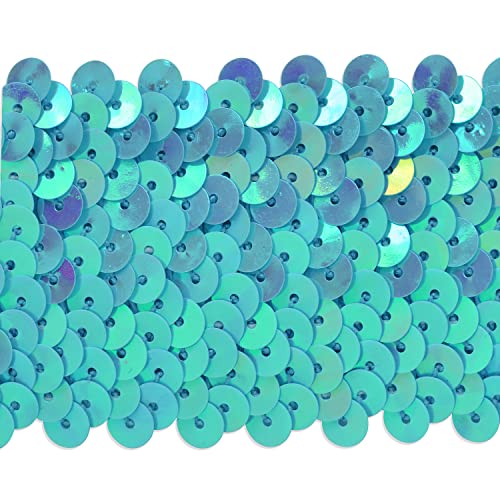 Trims By The Yard 5-Row Metallic Stretch Sequin Trim, 1 3/4-Inch Versatile Sequins for Crafts, Durable Sequin Trim for Costumes, Fashion, and Home Decor, 5-Yard Cut, Blue
