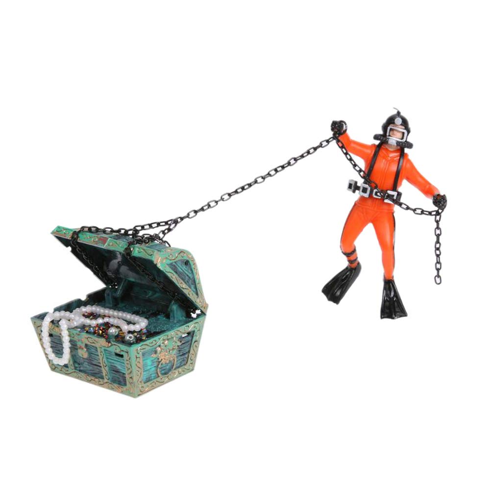 Bestgle Adornos para Acuario Decoración Acuario Cofre del Tesoro Ornamental de pecera Hunter Diver Treasure Figura acción Acuario Tesoro móvil Buceador Flotante Burbuja Acción