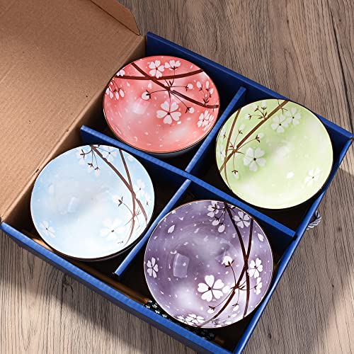Bosili Japanese Rice Bowls And Chopsticks Set, Ceramic Rice Bowls With Cherry Blossom Dinnerware Set For Dessert Snack Cereal Soup In Gift Box (4 Color) #TOP2