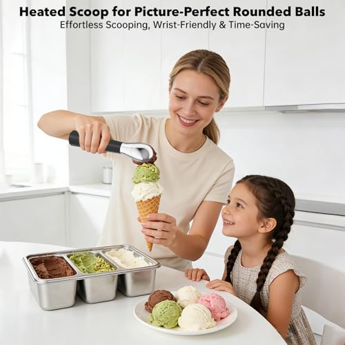 Heated Ice Cream Scoop, Electric Ice Cream Scooper with Holder, ON/OFF Switch, 2500mAh Rechargeable Icecream Scooper, Heats to 158℉, Waterproof, Easy Scooping, Nonstick Scoop (Black, 2 oz) — view 4