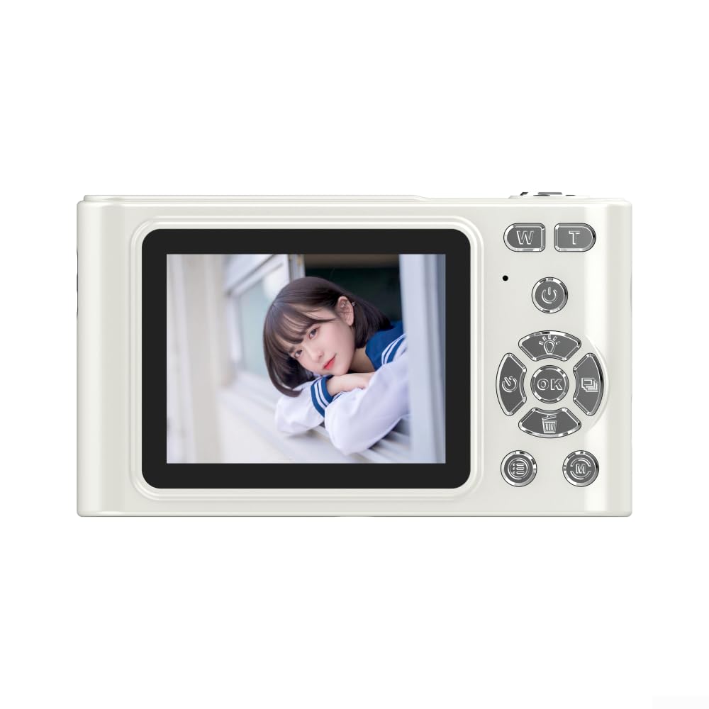 Fotocamera digitale 4 K 48 MP, videocamera con schermo da 2,4 pollici, zoom 16x, flash con rilevamento del viso anti-shake per studenti (bianco 32G)