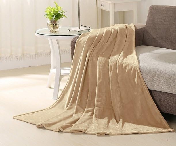 Image of VOMZER Premium Plush Double Blanket | 300 GSM Lightweight Cozy Soft for Bed Sofa Couch Travel Camping| 153x229 Cm /60x90 Inches Buff Beige