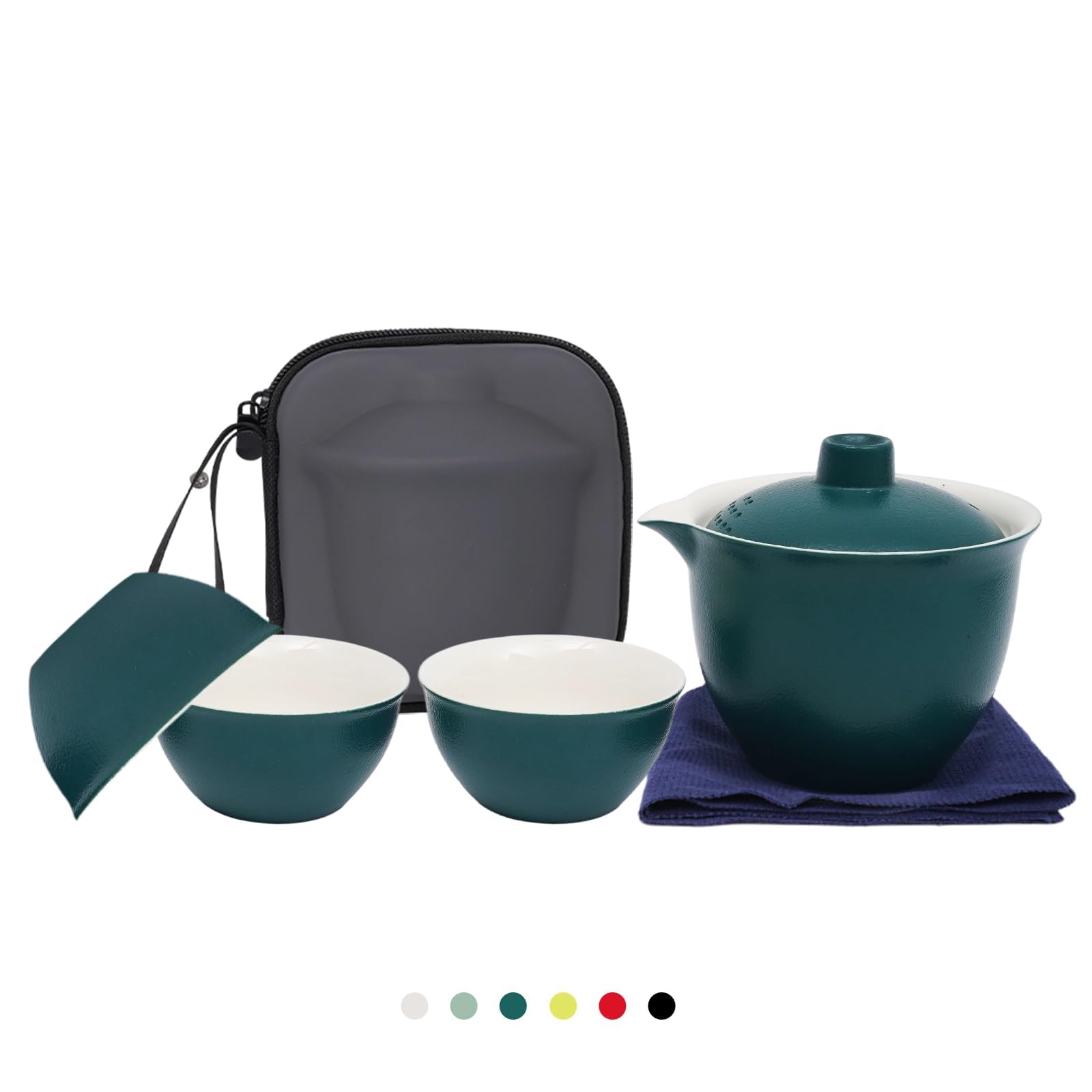 Porcelain Chinese Gongfu Tea Sets for Adults Portable Kungfu Teapot and Cup Set Small Ceramic Tea Party Set Travel Teaset with Lid for Home Gifting Outdoor and Office (Green)