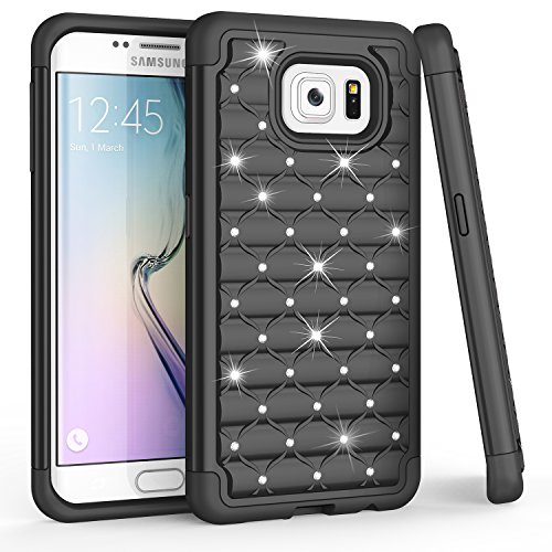 S6 Edge Case, Galaxy S6 Edge Case, TILL Studded Rhinestone Crystal Bling Shock Absorbing Hybrid Defender Rugged Glitter Cute Case Cover for Samsung Galaxy S6 Edge S VI Edge G925 [Black]