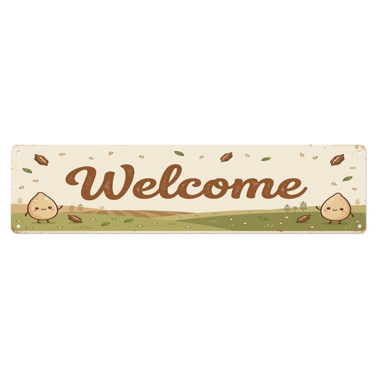 Olhnbad 4X16inch(10X40cm) Vintage Welcome Sesame Seed Metal Tin Sign
