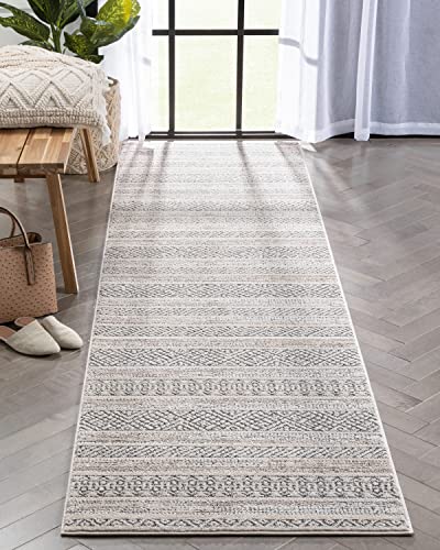 Well Woven Francesca Beige Tribal Geometric Distressed High-Lo Pile Runner Rug (2'3" X 7'3") #TOP8