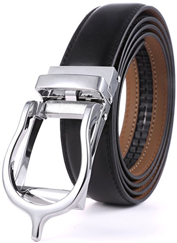 Marino Men’s Genuine Leather Ratchet Dress Belt with Open Linxx Buckle, Enclosed in