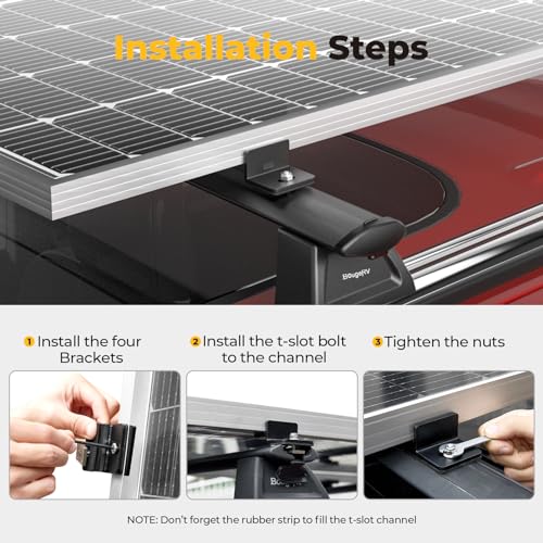Image of BougeRV Solar Panel T-Slot Mounting Kit Fits for Auto Cross Bars with T-Track to Secure Most 100 to 200 Watt, Heavy Duty Solar Panel Roof Rack Mounting Brackets DIY Off-Grid Solar Systems