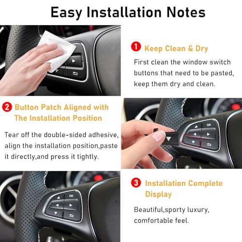 Image of Moonlinks Steering Wheel Button Covers Trim Stickers Fit Mercedes Benz A | For B GLA CLA GLS GLE CLS SL Class Steering Wheel Button lnner Decoration Sticker 12PCS, Black (Model B)