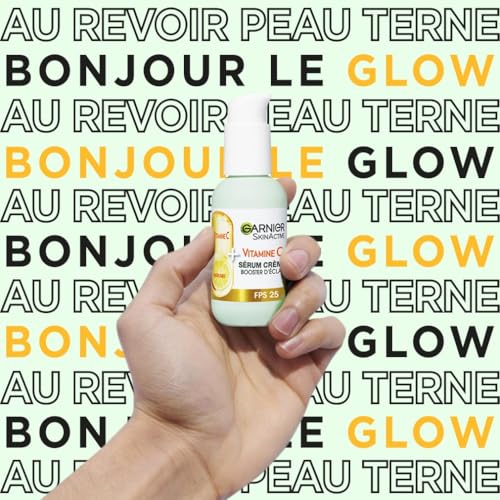 GARNIER Skin Active - Sérum Crème Booster D'Éclat 2-En-1 - Hydratation 72h & Éclat - FPS 25 - Vitamine C & Agrumes - Vegan & Cruelty Free - Peaux Ternes En Manque D'Éclat - 50 ml