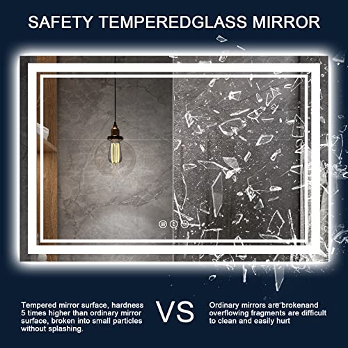 72x40 Inch LED Bathroom Mirror with Lights, Backlit and Front Lighted Bathroom Mirrors for Wall, Anti-Fog Dimmable Memory Shatterproof LED Vanity Mirror for Bathroom