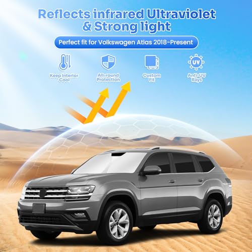 Image of Canvcle Window Shades for 2018-2025 2026 Volkswagen VW Atlas Accessories Windshield Sun Shade Side Rear Window Cover Sunshade Sun Shield Privacy Protection for Camping Keep Vehicle Cool Black 8PCS