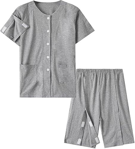 TPTAWF Women Tear Away Surgery Recovery Suit, Fully Open Post Invalid Set, Paralyzed Bedridden Patient Clothing,Comfortable Clothes,Gray,XL
