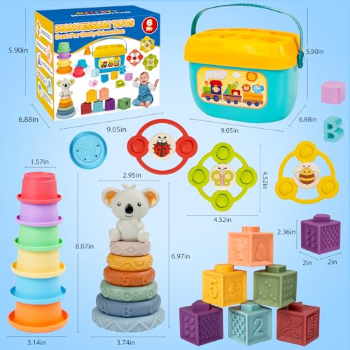 Image of Montessori Babies Toys 6-12 Months Infant Sensory Learning Toy 1-3 Year Old | Shape Sorting Toy Stacking Ring Stacking Cups Soft Baby Building Blocks for Early Development Toys 1+ Year Old Boy Girl Gift