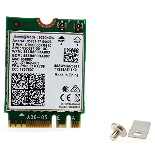 Tarjeta WiFi inalámbrica Deal4GO 9260NGW de 2.4 GHz y 5 GHz, 802.11ac, 1730 Mbps, M.2 NGFF, con Bluetooth 5.0, para laptops con Windows 10 de 64 bits