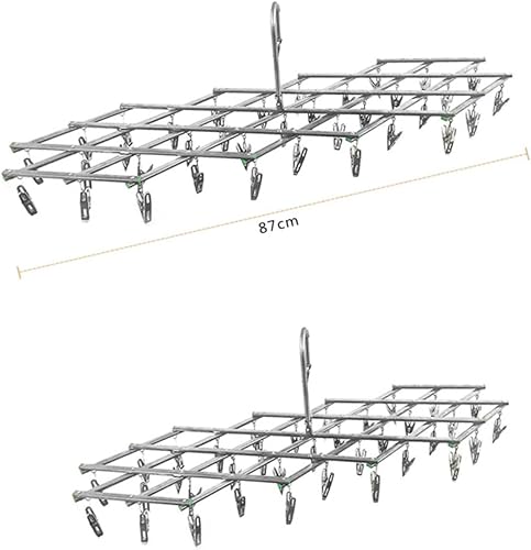 Miniatura 8 de HEALLILY Percha para suéter de acero inoxidable, colgador de secado de ropa, gancho giratorio con 35 clips para pañales, brasieres, toallas,