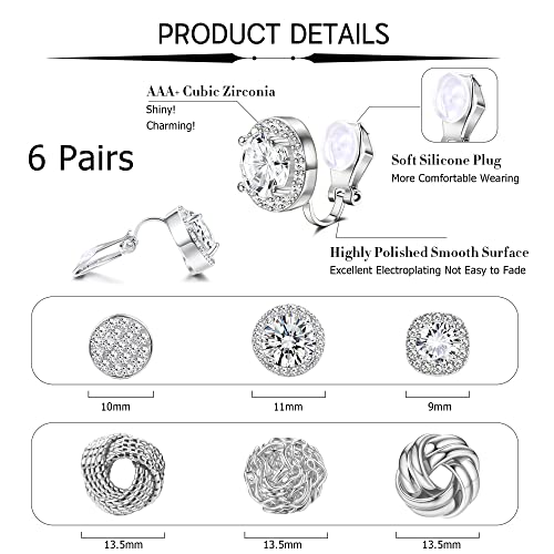 Dolotta 6 Pairs Clip On Earring For Women Knot-Shaped Hollow Ball Non Pierced Ear Clips Earring Round Square Cubic Zirconia Clip Earrings Jewelry Sets #TOP1