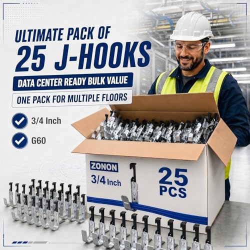 Image of Zonon 25 Pcs Metal J Hooks Cable Support J Hook Hangers with Bat Wing Heavy Duty G60 Galvanized Steel Cable Hooks for Hanging Attaching Ceiling Wire Threaded Rod, UL Listed (3 /4 Inch)