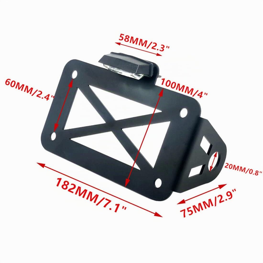 1 ensemble de lumière de plaque d'immatriculation LED à montage latéral pour moto, support universel de numéro d'immatriculation de moto avec feu arrière