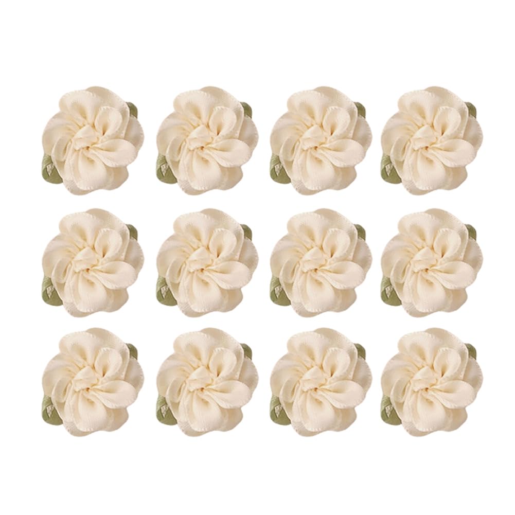 12Pcs White Jasmine Flower Hair Clips Mini Camellia Barrettes Floral-Shaped Hairpins Headdress Headwears Accessories for Wedding Party