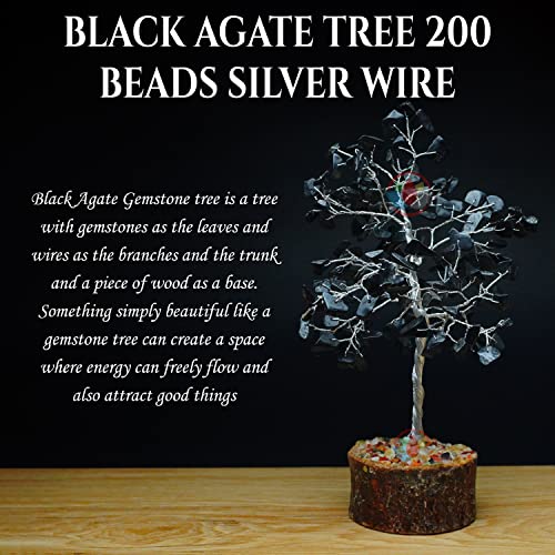 Image of REMEDYWALA Charged Energized Black Agate Crystal Tree for Reiki Healing, Black Agate Stone Tree Showpiece for Good Luck Home Decor, Beautiful Crystal Tree, 200 Beads
