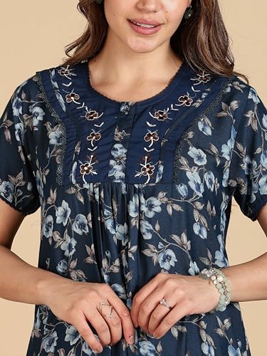 Image of 9shines Label Stylish Alpine Nighty Maxi for Women | Full Length Trendy Nightgown | Premium Nightdress | Nightwear | Embroidery Nighty with Pockets (2892)