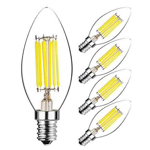 Hzsane C35 E14 LED Vela bombillas, 6W, 60W Bombillas Incandescentes Equivalente, 6000K Blanco Frío, Candelabro E14 SES Bombillas, 600LM, Regulable, Pequeña Edison Tornillo Vela Bombillas, 5-pack