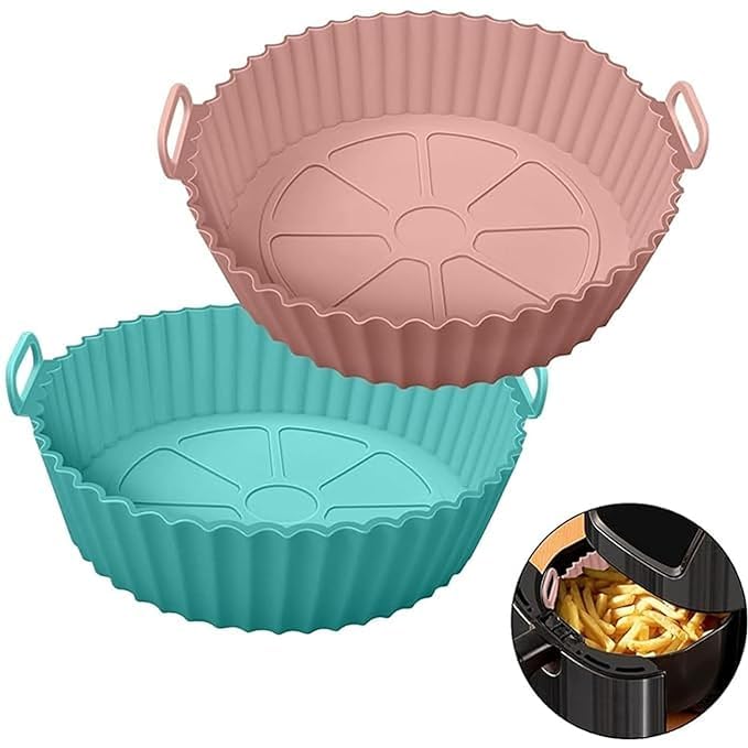 Air Fryer Silicone Tray Baking Essentials Silicone Basket Baking Tray with Handles Airfryer Silicone Baking Tray Nonstick Reusable Heat Resistant 8 Inch Multicolor (Round Air Fryer, 1)-image-25