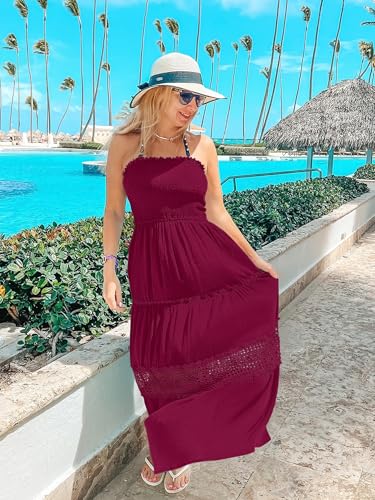 Image of ZESICA Women's 2026 Summer Boho Maxi Dresses Strapless Off Shoulder Lace Flowy A Line Beach Vacation Long Sundress