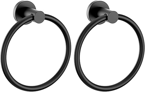 FORIOUS Paquete de 2 anillos negros para toallas de mano para baño montado en la pared, colgador de toallas de acero inoxidable, accesorio moderno