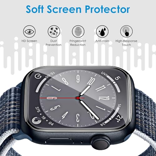 Image of Elecshion Apple Watch 45mm Screen Protector (Series 7 /8 /9) Pack of 2, HD Clear Screen Guard, Ultra-Thin Film, Scratch-Resistant, Bubble-Free Easy Installation Kit